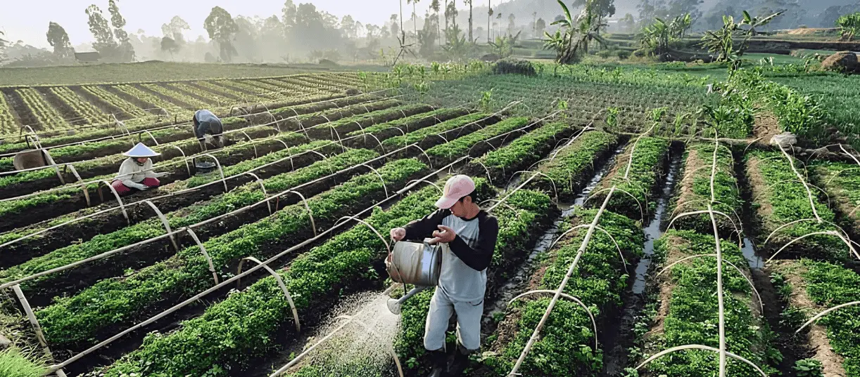 Ilustrasi Menyiram Tanaman pada Lahan Pertanian